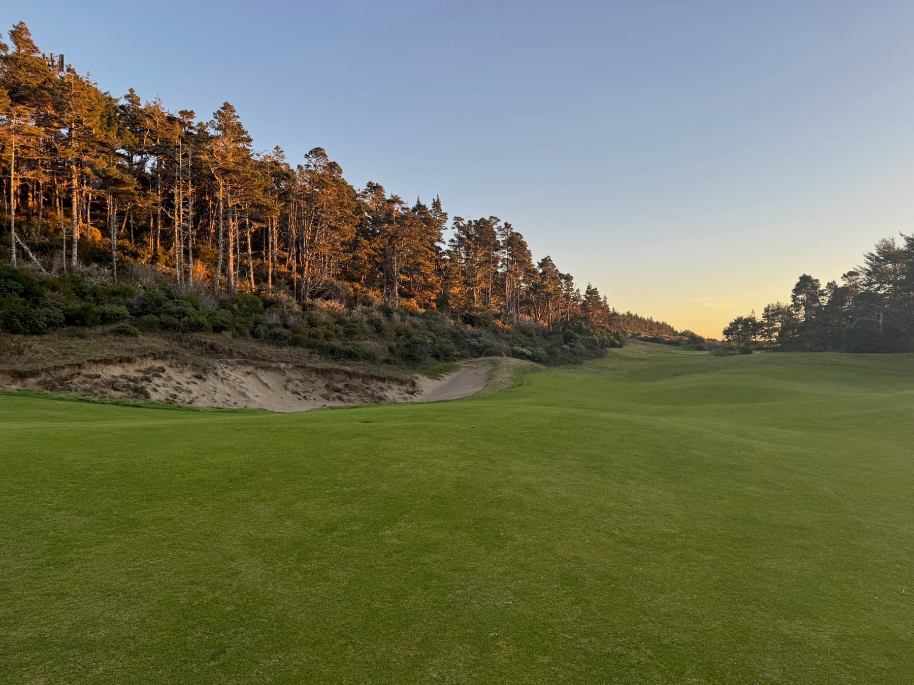 Afternoon shadows across the inland fairways