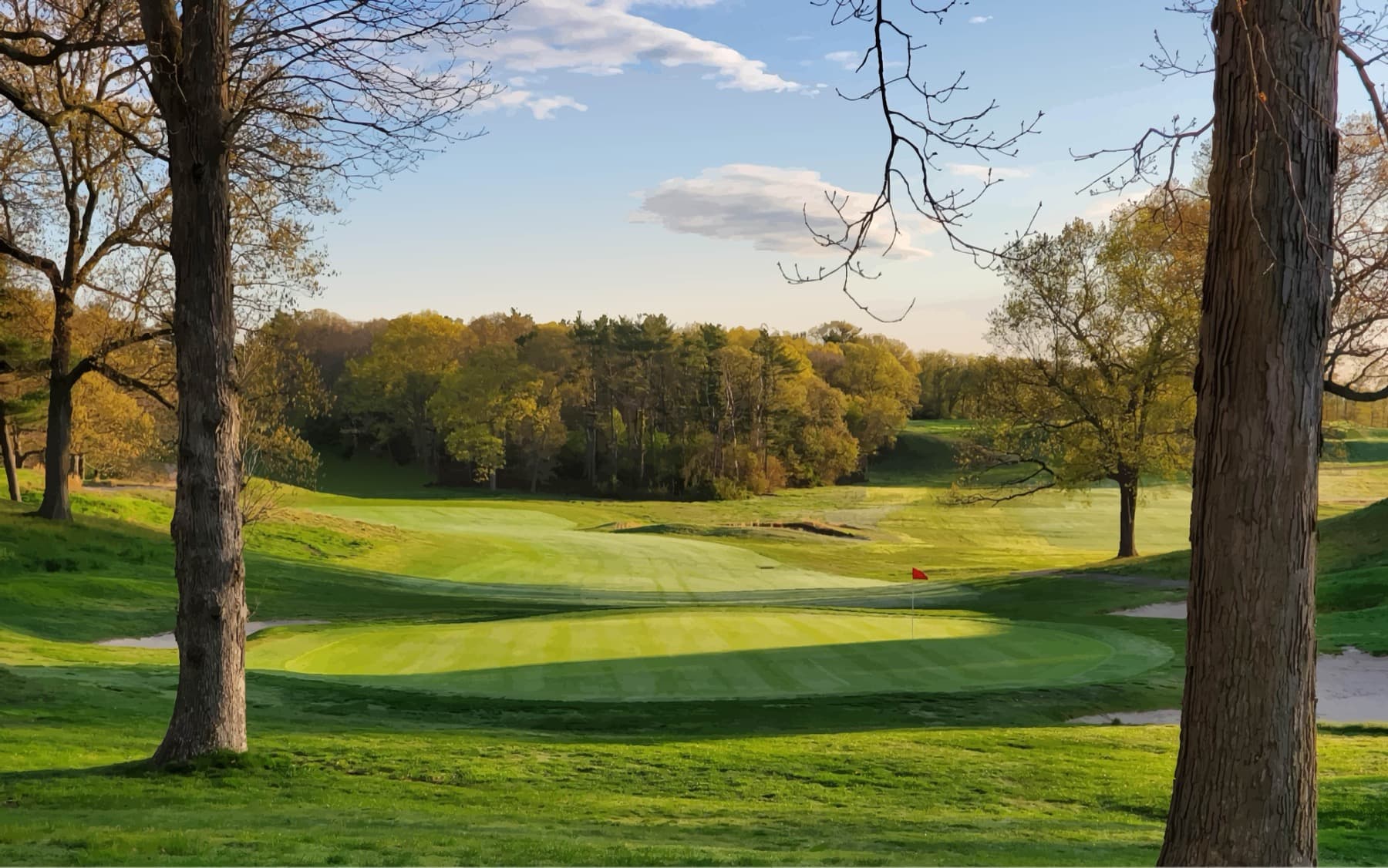 a Red-course green at golden hour