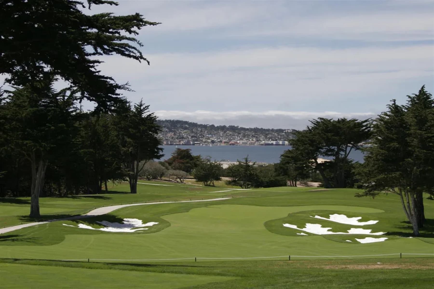 a downhill approach through the cypress, Monterey across the bay