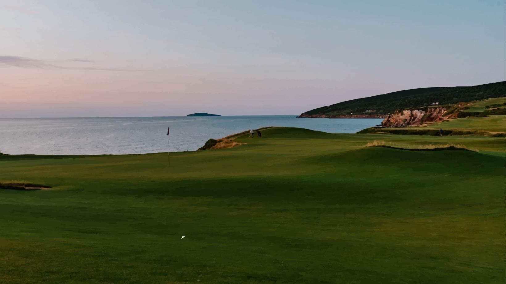 dusk settles over the clifftop greens