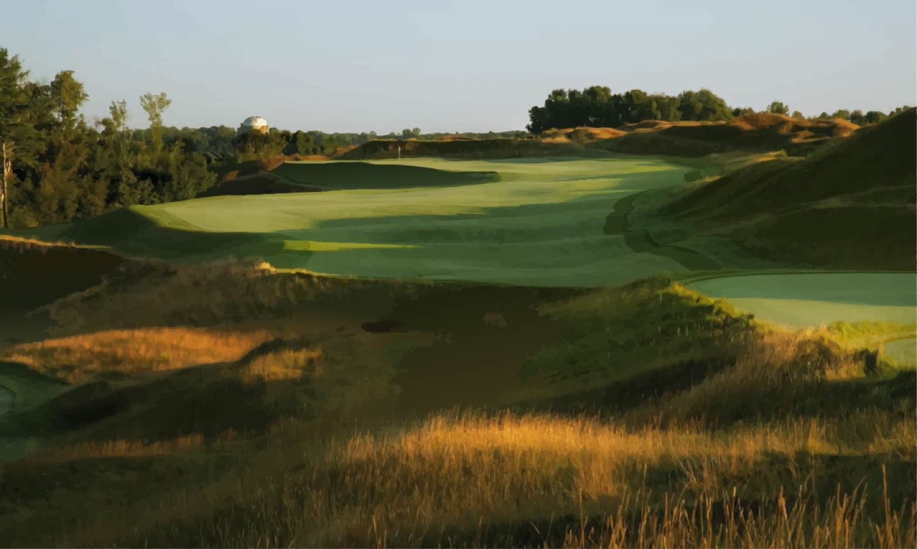 Fescue and dunes on the inland Irish course at golden hour